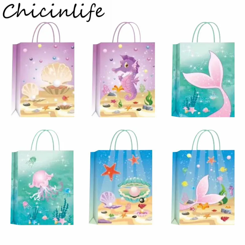 

Chicinlife 5Pcs Mermaid Tail Starfish Shell Paper Bags With Handles Mermaid Birthday Party Wedding Kids Favors Baby Shower Decor