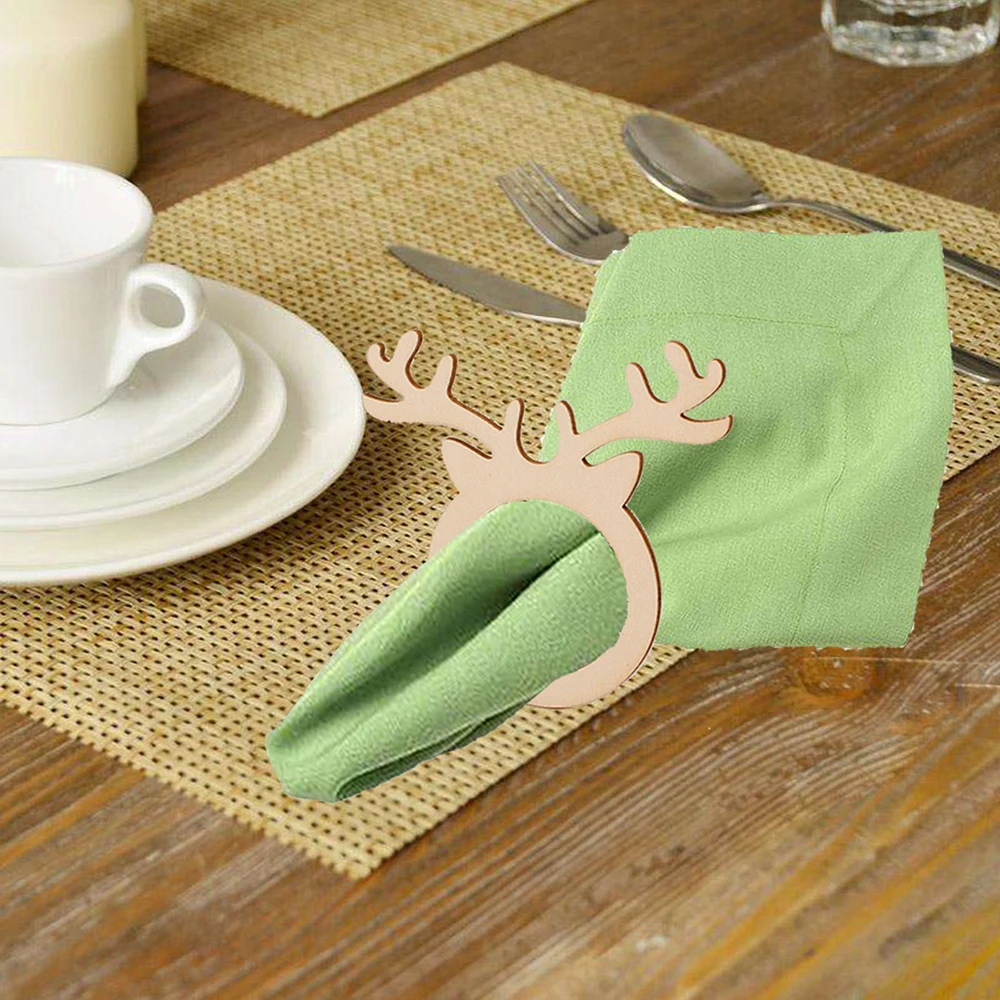 

10pcs/set Napkin Ring Christmas IY Creative Table Tissue Circle For Home Wooden Reindeer Horn Tissue Ring Table Decoration Suppl
