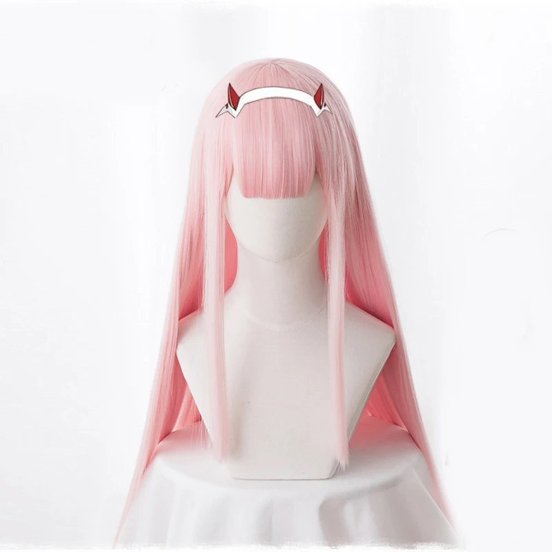 Anime DARLING in the FRANXX 02 Cosplay Wigs Zero Two Wigs 100cm Long Pink Synthetic Hair