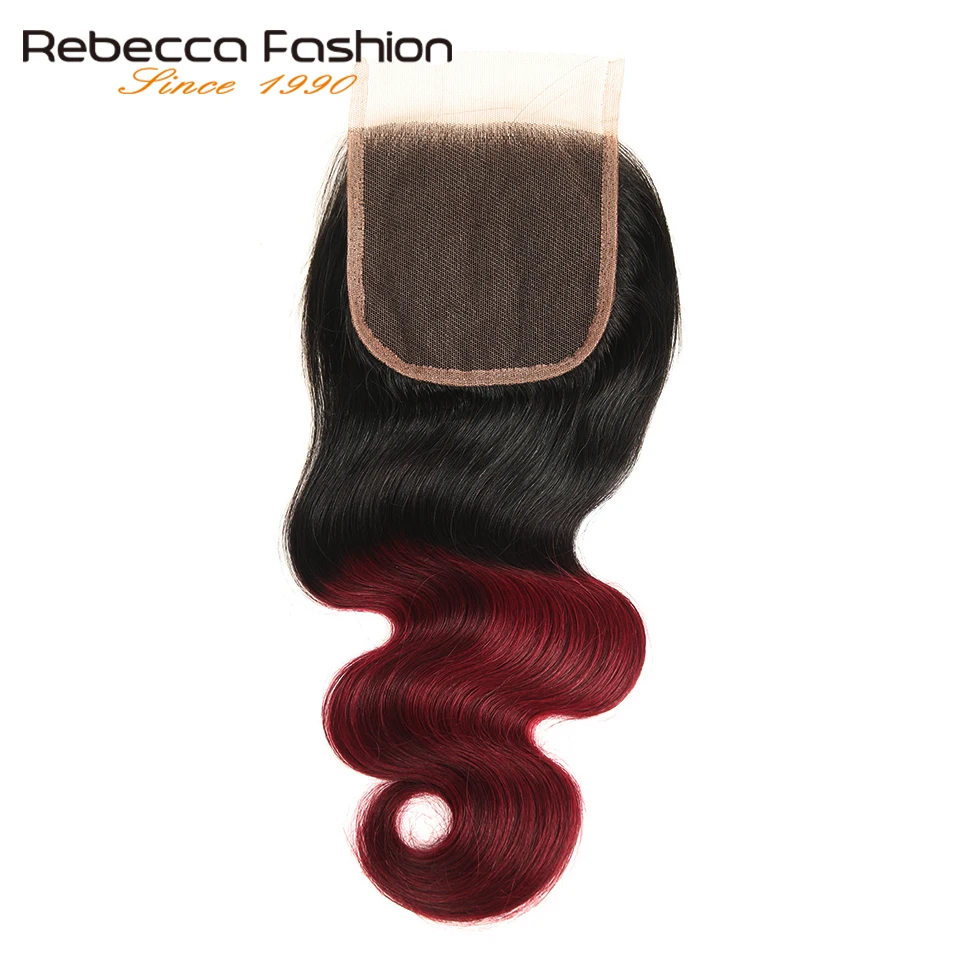 Rebecca 4x4 закрытие шнурка Remy бразильские объемные волны человеческие волосы закрытие шнурка Омбре коричневый T1b/30 T1B/27 T1B/99J 12-20 дюймов