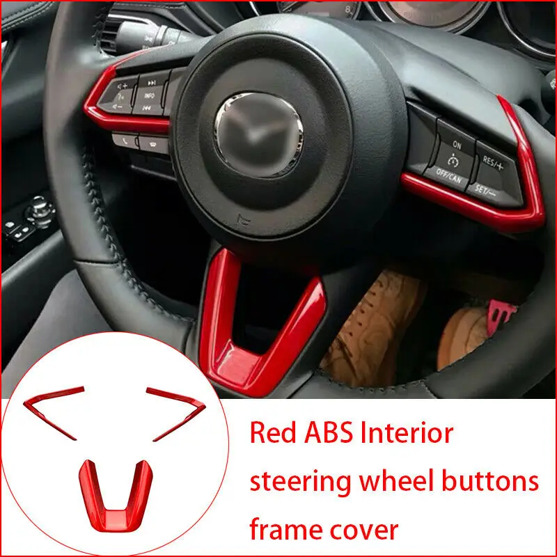 Red ABS Interior Steering Wheel Buttons Frame Cover for Mazda 3 Mazda 6
