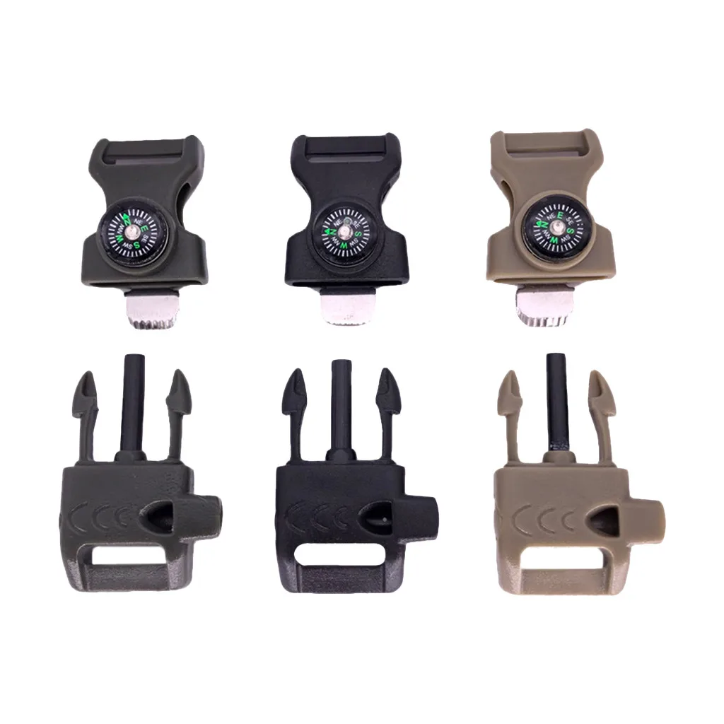 

3PC Compass carabiner Keychain Fire Starter Whistle Buckle 5/8 Emergency Survival Paracord Bracelet Climbing Accessories Travel