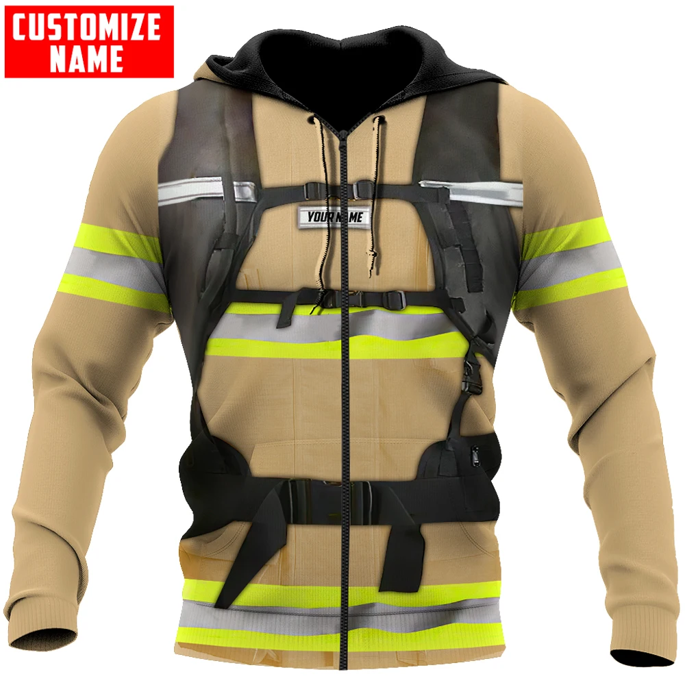 Customize Name Brave Firefighter 3D Printed Men Autumn Hoodie Unisex Hooded sweatshirt Streetwear Casual zipper hoodies DK418
