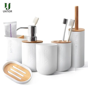

UNTIOR Bamboo Bathroom Accessories Toilet Brush Toothbrush Holder Soap Dispenser Bathroom Set Bathroom Decoration Accessories