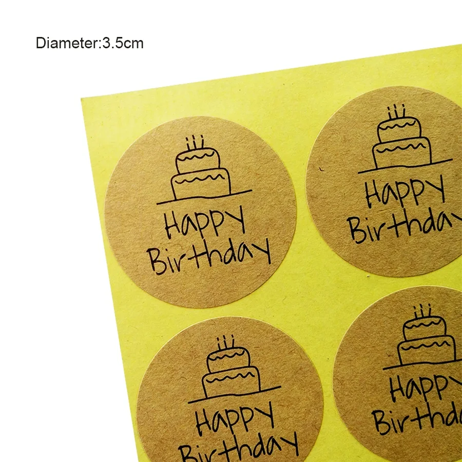 100Pcs/lot Happy Birthday Round Seal Sticker Kraft Paper Adhesive Stickers For Homemade Bakery & Gift Packaging Scrapbooking 240pcs lot vintage diy seal sticker cute square handmade kraft paper sealing baking decorative seal sticker