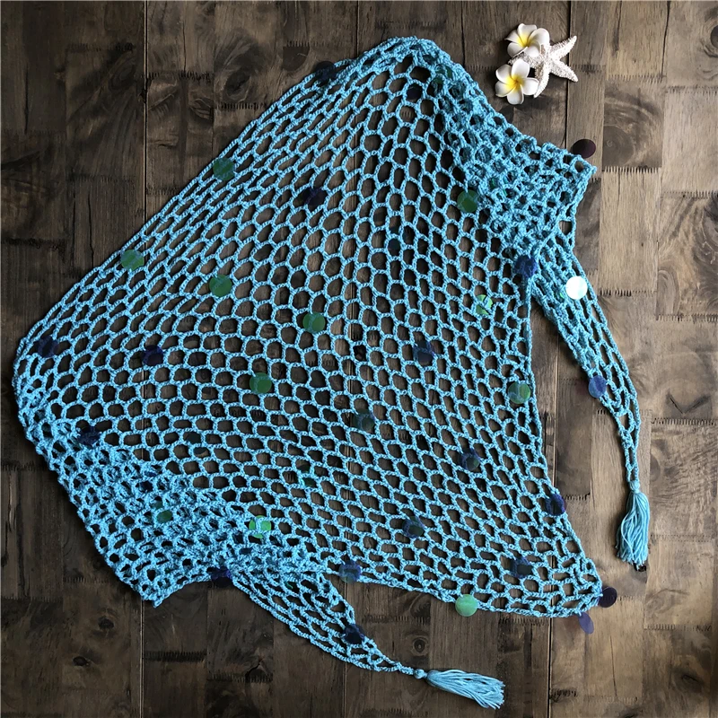 CROCHET BIKINI New Arrival Summer Sexy Women Sequin Hollow Out Fishnet Crochet Mesh Bikini Cover Up Swimwear Bathing Beach