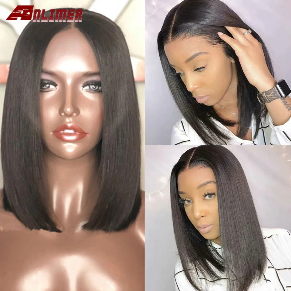 Anlimer Brazilian Straight Lace Front Wig Short Human Hair Wigs Bob Natural Hairline With Baby | Шиньоны и парики
