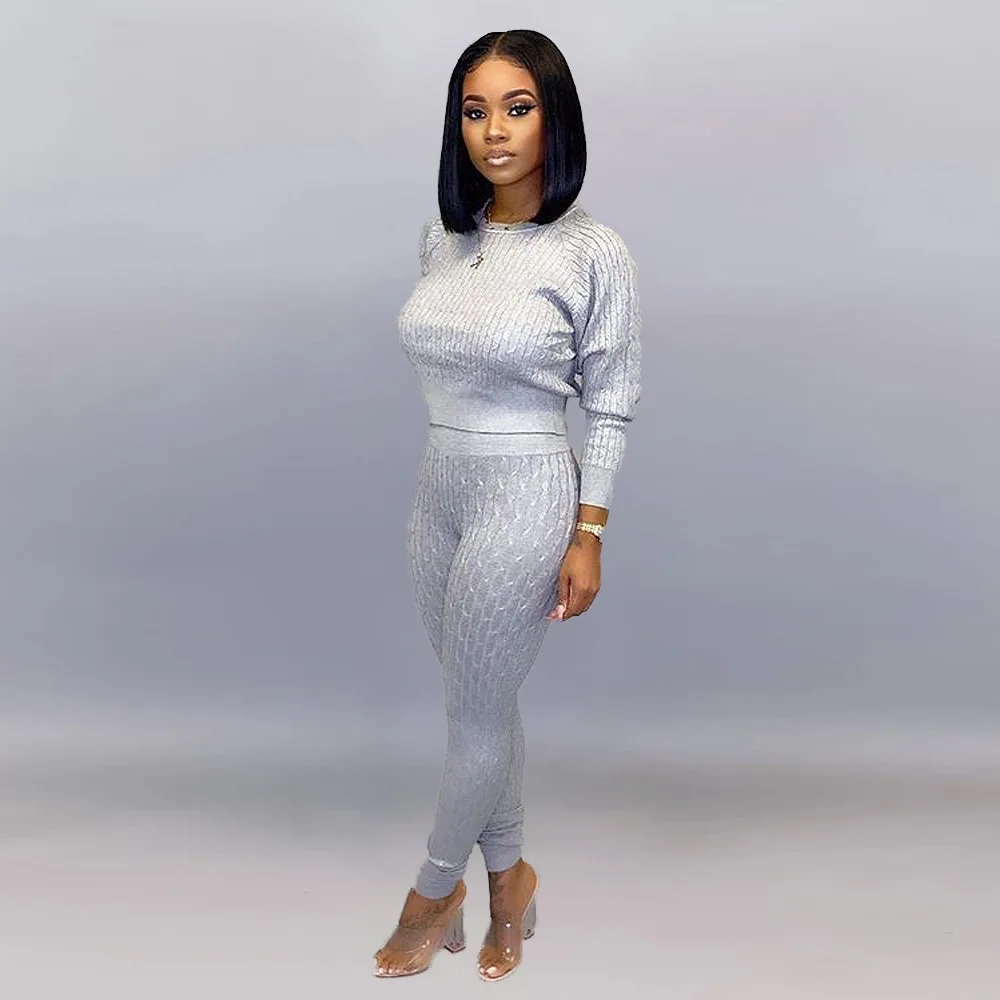Sweater Knitted Two Piece Set Tracksuit For Women O Neck Long Sleeve Slim Fit Top And Fitness Pencil Pants Autumn Winter Outfit