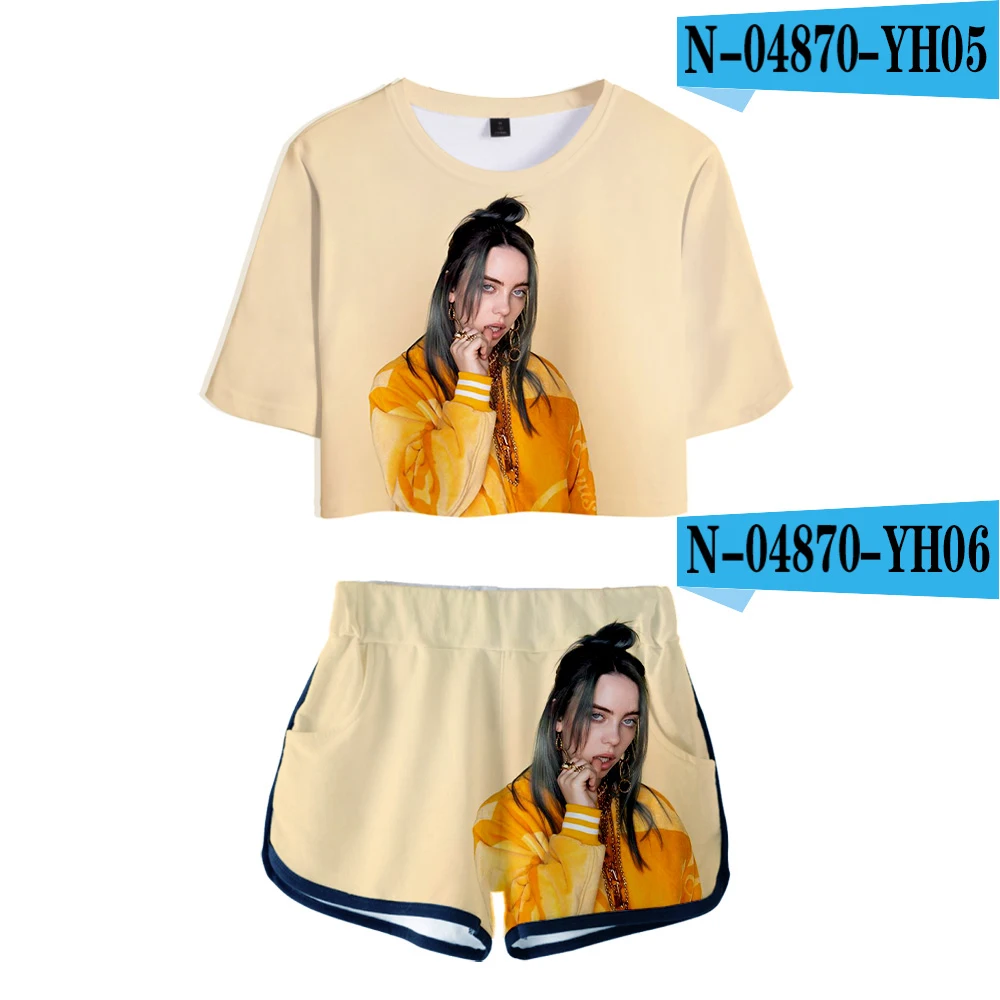 3D Billie Eilish мини шорты, футболка, Женские сексуальные шорты, спортивный костюм, Летние удобные дышащие шорты, короткая 3D футболка - Цвет: 3D