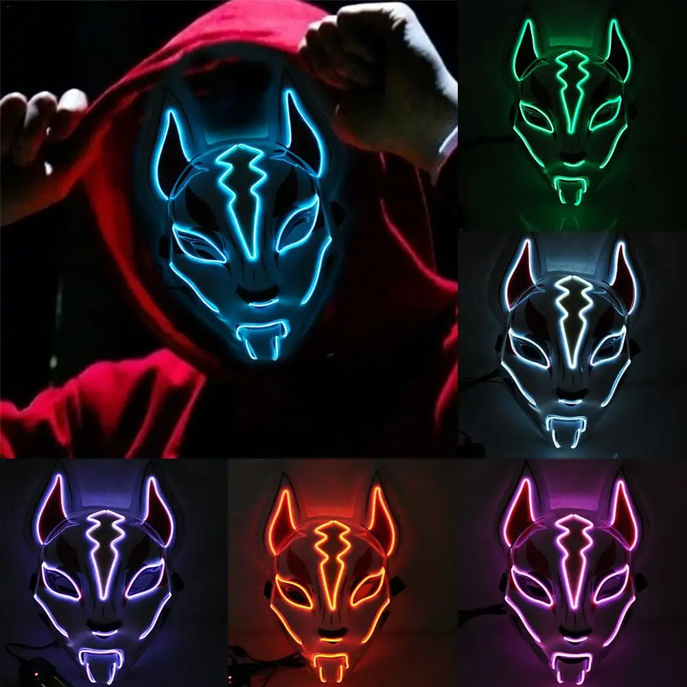 

Halloween Cold Light Mask Prom Party Fox Mask Fashion Drift Luminous Mask Led For Festivals Party Practical Quick Delivery