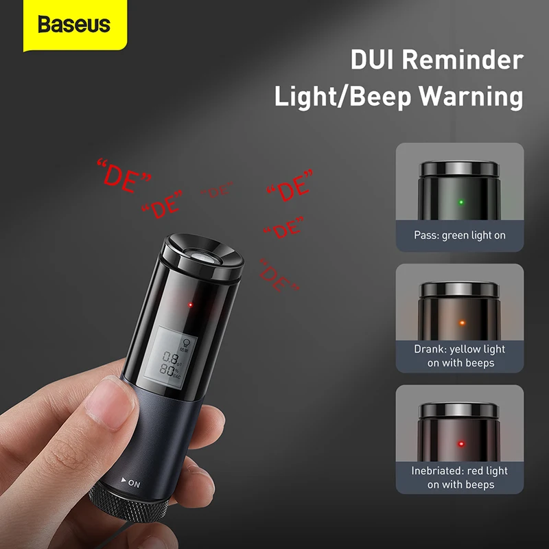 Baseus LED Digital Alcohol Tester USB Rechargeable Breathalyzer Highly Sensitive Sensor