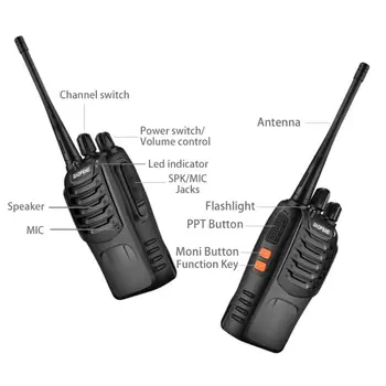

5W Black Walkie Talkie BF-888S USB Cable 1500 MAh Batteries Set ABS Radio