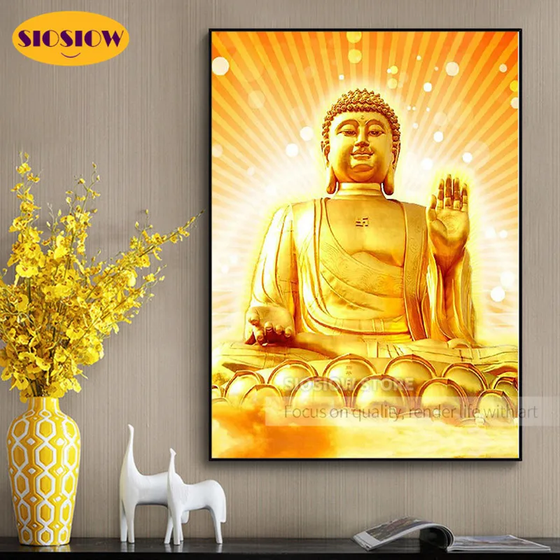 Алмазная 5D картина сделай сам с золотым буддой мозаика квадратными стразами