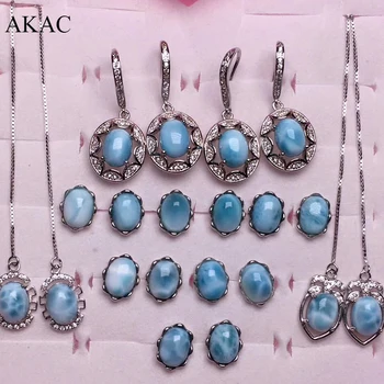 

S925 sterling silver Free shipping AKAC approx6*8mm natural larimar earrings factory wholesale send randomly
