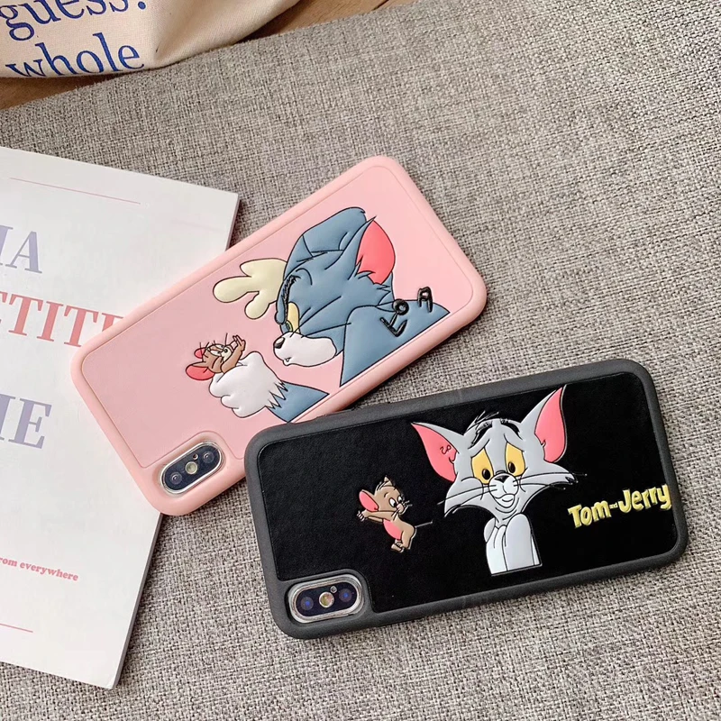 Милый чехол для пары Tom Jerry для iPhone 6 6 plus 7 7plus 8 8plus X XR XS MAX, Забавный чехол для телефона из искусственной кожи с мультяшной мышкой и кошкой