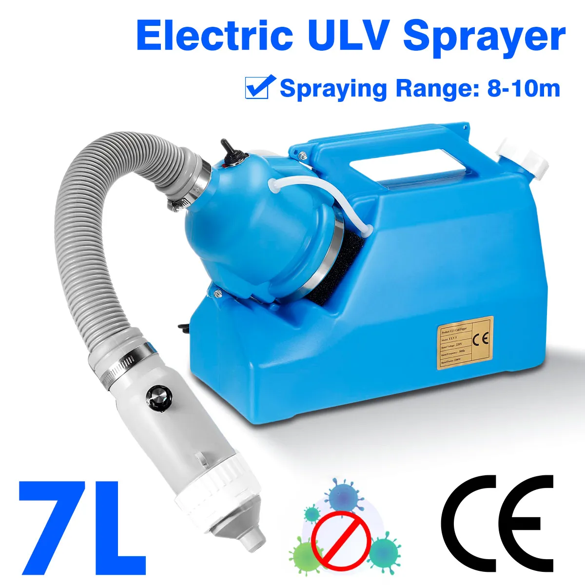 YUELAN 110V 7L Electric ULV Sprayer Portable Fogger Spray Machine 30inch Hose & 19ft Power Cord Smaller Than 50 microns Fog Particles 