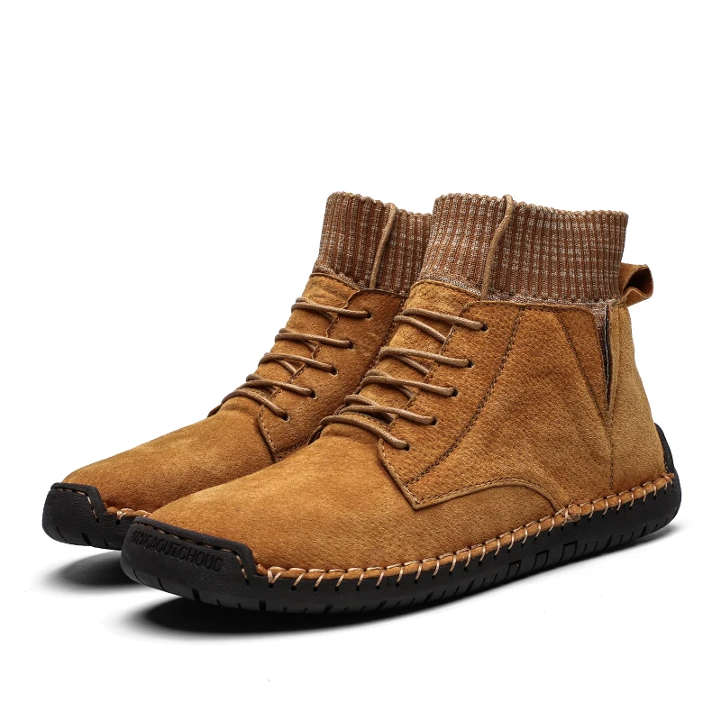 SKRENEDS/Брендовая обувь; Коллекция года; высокие мужские бархатные туфли; новая хлопковая обувь; повседневная кожаная обувь с верхним слоем; бархатная уличная теплая обувь - Цвет: brown