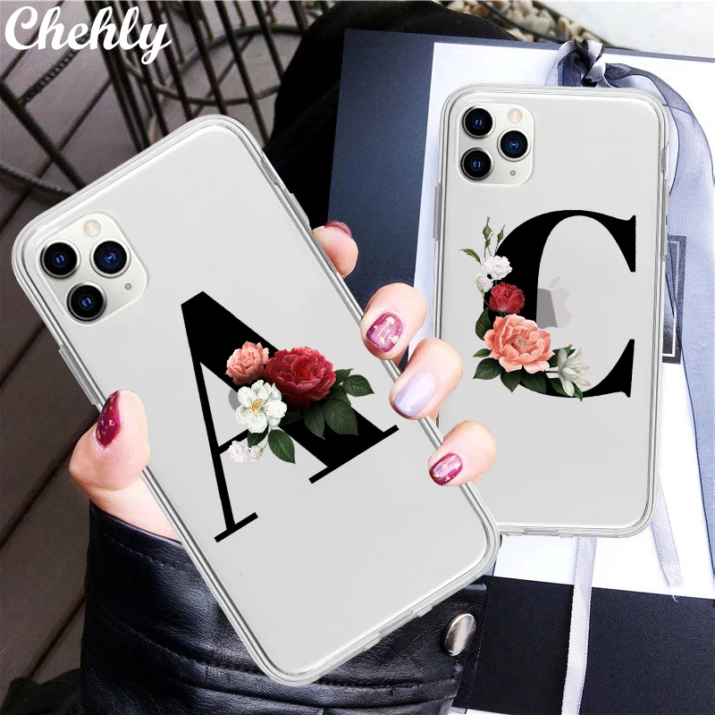 26 Letters Case For Iphone 6S 7 8 11 12 Mini Plus Pro X Xs Max Xr Se A-Z Words Transparent Cases Soft Silicone Accessories Cover