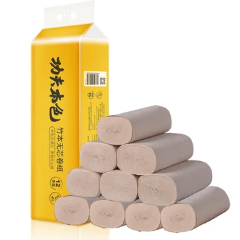 

12 Rolls / Lifting Toilet Paper 4 Layers Roll Paper Plant Protection Natural Coreless Roll Paper Household Supplies