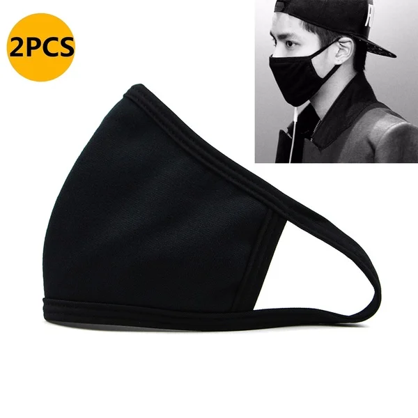Маска для лица из хлопка милый PM2.5 Анти-Туман Маска Black Dust нос фильтр ветронепроницаемая маска для лица, муфельной бактерий гриппа ткань тканевый респиратор - Цвет: 2 PCS