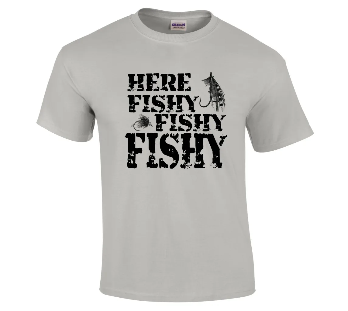 Funny Humorous Anglers Fishing 'Here Fishy Fishy' T-shirt Gift Sizes S to 5XL | Мужская одежда