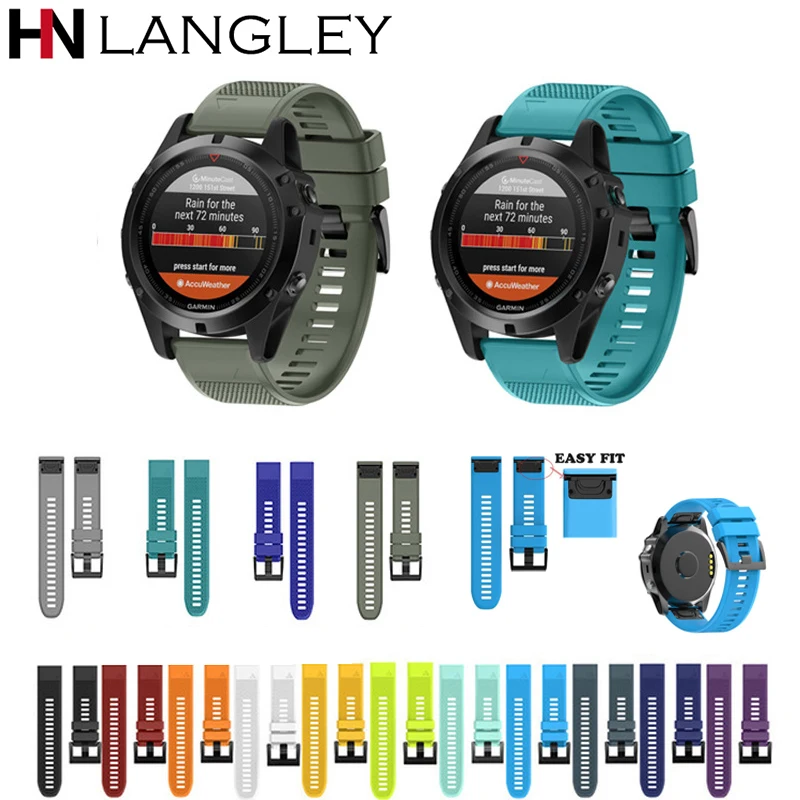 Ремешок силиконовый для наручных часов Quickfit Garmin Fenix 5X 5 3HR удобный съемный браслет
