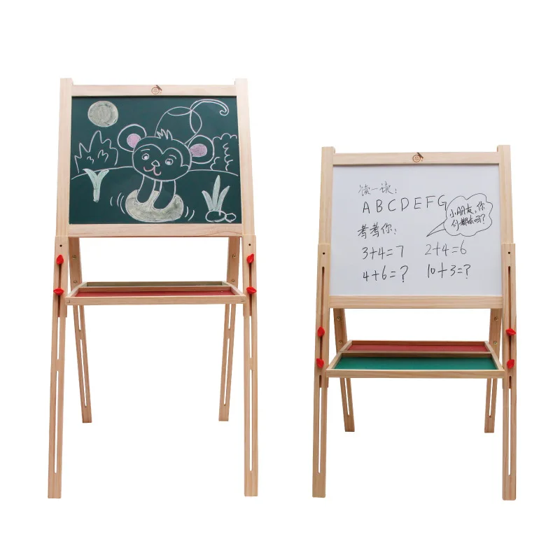 

0081 Children Wooden Logs Height Adjustable Sketchpad Blackboard Students Xi Early Education Appliances Adjustable Double-Sided