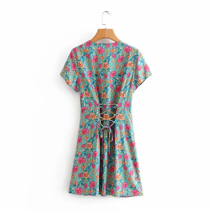 Everkaki Boho мини-платье женское с цветочным принтом на осень со шнуровкой сзади винтажное повседневное женское короткое платье Vestidos женское Новинка