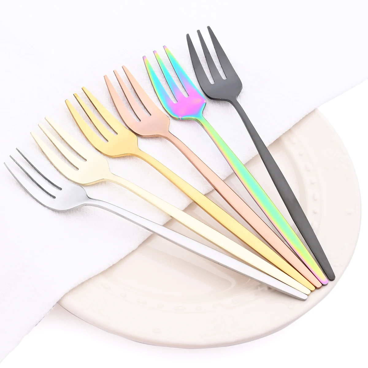 Description Picture 2 of item4Pcs Gold Fruit Cake Dinnerware Set Mirror Stainless Steel Tea Fork Set Snack Dessert Fork Small Salad Cutlery Kitchen Utensils