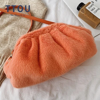 

Fashion Faux Fur Women Messenger Crossbody Bags For Women Soft Ladies Handbags Designer Cloud Clutch Small Purse Shoulder Bag