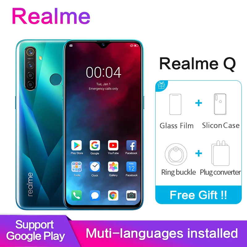 

Realme Q 6.3''Full Screen Waterproof Super VOOC R 5 pro Snapdragon 712AIE Octa Core 2340×1080 5cameras 48MP Face+Fingerprint ID