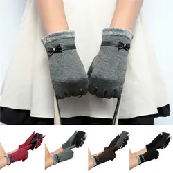 Милые женские перчатки с вязанными запястьями рукавицы с бантом Цветочные Короткие рукавицы