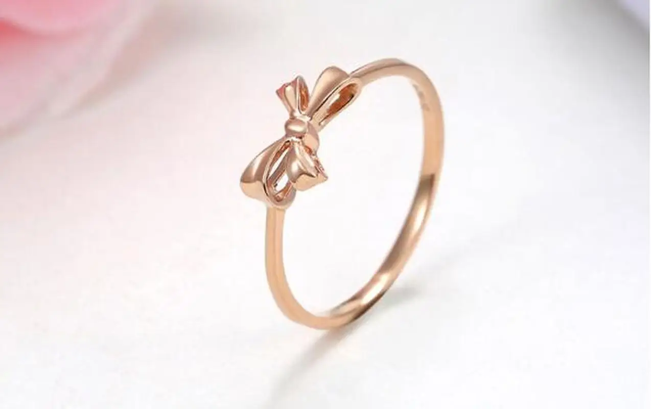 Элегантные банты 18K AU750 реальные настоящие однотонные золотистые розовые кольца