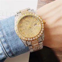 Luxury Business Watch Men's Full Diamond Waterproof Date Display Quartz Watches With Stainless Steel Strap Montres homme