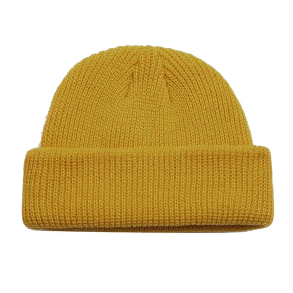 Мужская зимняя вязаная шапка, шапка бини с черепом, шапка Docker, уличная мужская шапка без козырьков, шапка s, женская, с манжетами, короткая, однотонная, тыква, мужская шапка s - Цвет: yellow