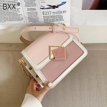 

[BXX] Contrast Color PU Leather Crossbody Bags For Women 2020 Cute Lady Small Shoulder Messenger Bag Female Travel Handbag HL465