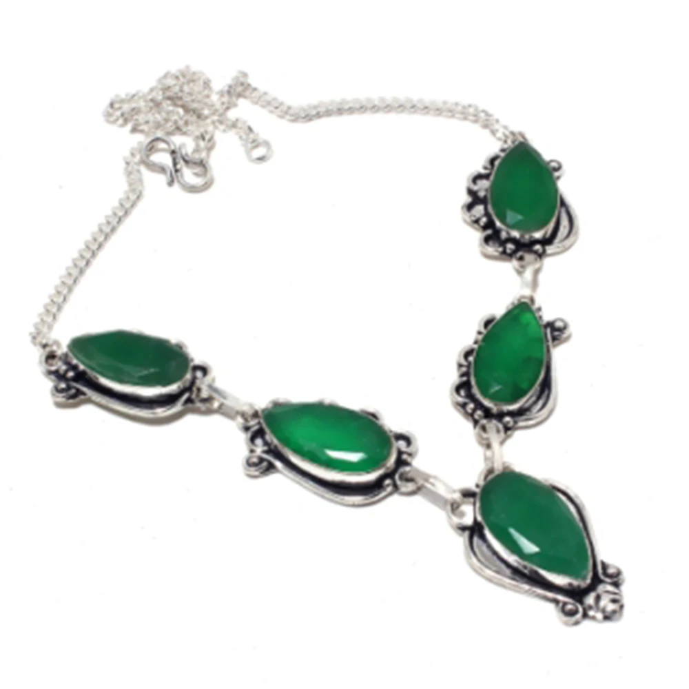 

Emeralds Necklace Silver Overlay over Copper, 49.2 cm ,N4432