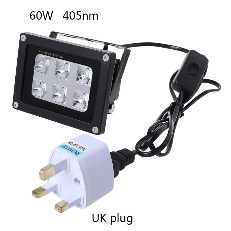 UK Plug 60 Вт 405nm 6 УФ светодиодный светильник для полимеризации смолы для SLA DLP 3d принтер США/Великобритания/ЕС/AU E65A - Цвет: UK Plug