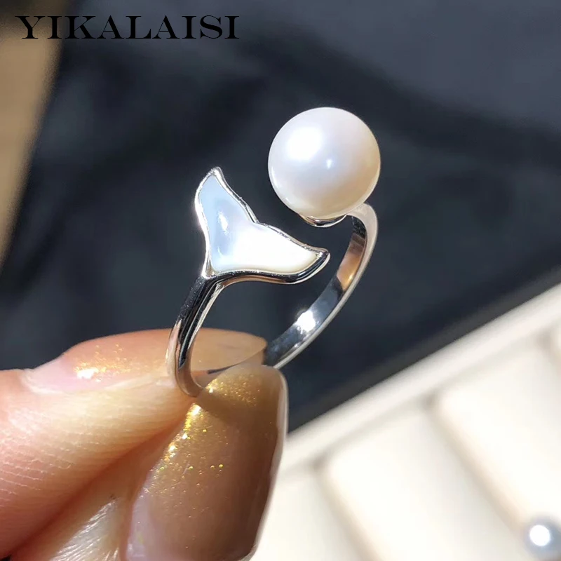 

YIKALAISI 925 Sterling Silver Rings 6-7mm Round Natrural Freshwater Pearl Jewelry For Women Fishtail Rings Wholesale