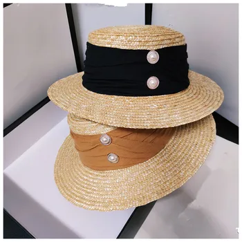 

202006-jiejia-japan style handmade straw pearl button lady fedoras cap women leisure panama JAZZ hat