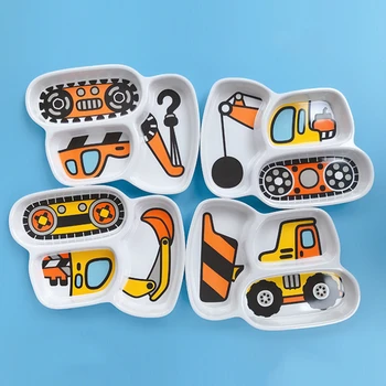 

Children's dinner plate household drop-proof grid dish baby divider tray set excavator modeling tableware YHJ022102