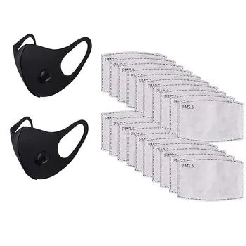 

2PCS Fashion Washable Reusable Mask with 22pcs Filter Anti Pollution PM2.5 Mouth Respirator Dust Masks Cotton Unisex 20May14