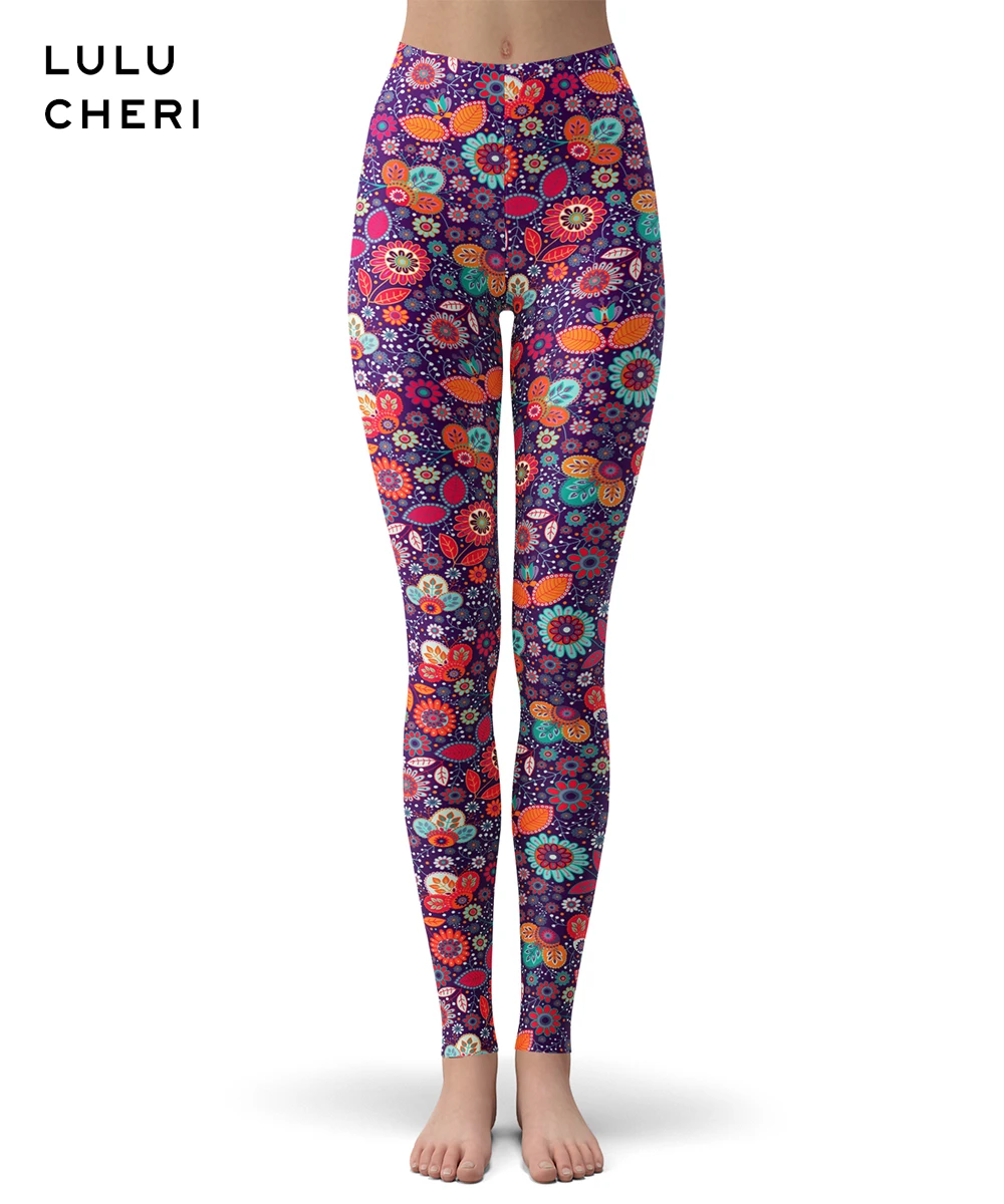 Flower Print Женские винтажные леггинсы с цветочным принтом для девочек мягкие дышащие обтягивающие леггинсы с высокой талией мягкого размера плюс для фитнеса - Цвет: Flower Print