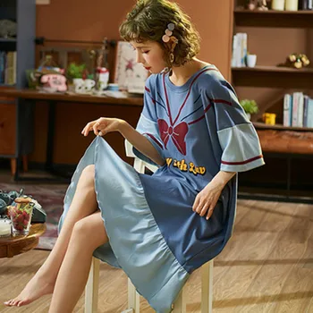 

Princess wind nightdress women's summer pure cotton thin short sleeve household clothes women's 100kg large spring summer dress