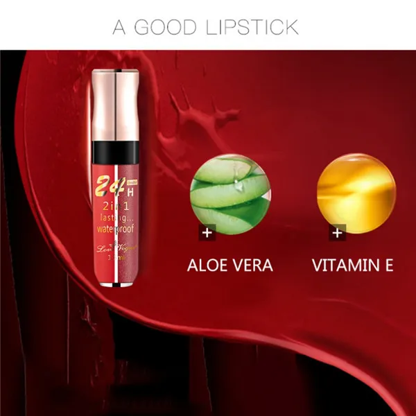 2 In 1 Shimmer Matte Lip Gloss Waterproof Non-stick Cup Colorfast Two-tone Liquid Lipstick