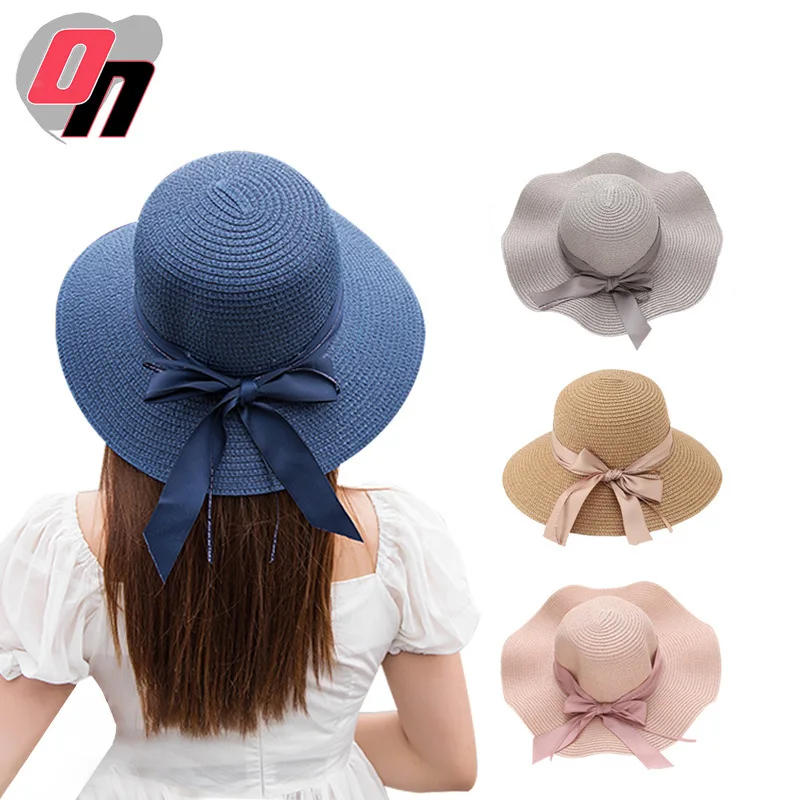 

New Style Summer Women's College Style UV-Protection Large Brimmed Straw Hat Sun-resistant Bow Folding Beach Fashion-Women's Hat