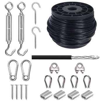 

145Ft String Light Hanging Kit,Stainless Steel Hardware for the Globe Suspension Kits,Garden Balcony Lighting Wire Rope