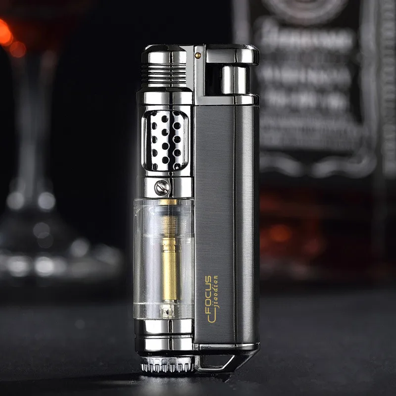 

Windproof Visible Gas Window Torch Cigar Lighter Jet Butane Metal Turbo Lighter Portable Spray Gun 1300 C Pipe Gadgets For Men