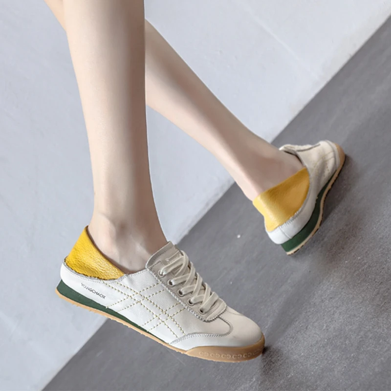 High Quality New Women's Shoes Soft Sole Comfortable Shallow Mouth Flats Shoes Two Wear Soft Leather White Shoes Women Free Ship 6