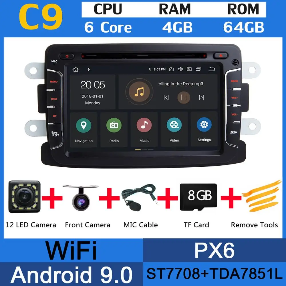 Android 9,0 PX6 4G+ 64G Автомобильный мультимедиа для Dacia Sandero Duster Renault Captur Lada Xray 2 Logan GSP радио головное устройство DSP CarPlay - Цвет: PX6